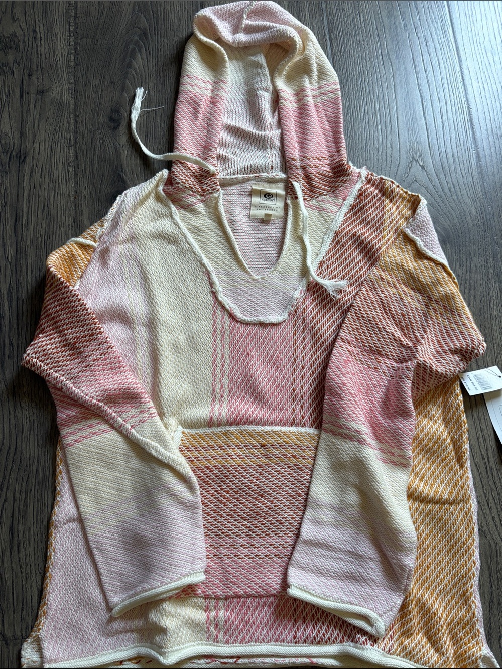 Rip Curl Cream Hoodie with Pink & Mustard Knit Accents